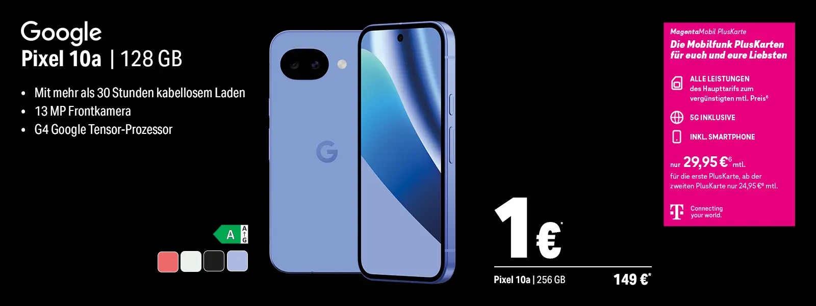 Google Pixel 10a Smartphone, 128 GB, kabelloses Laden, 13 MP Kamera, G4 Tensor