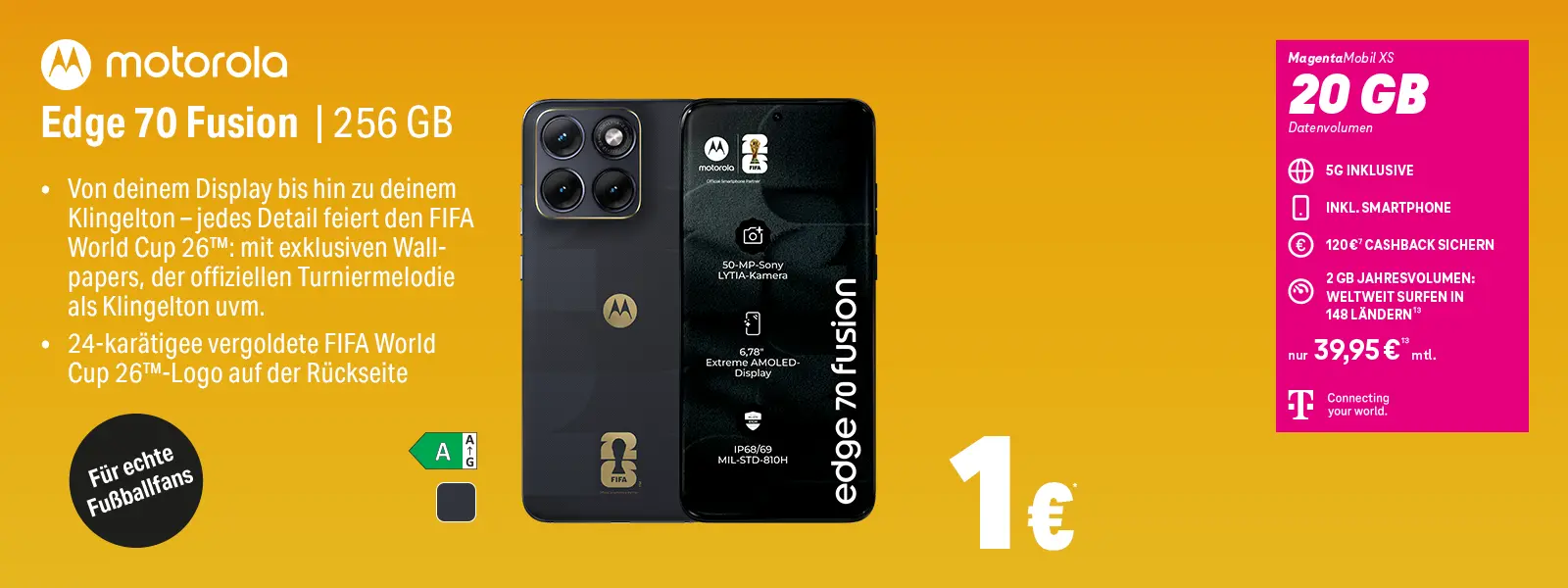 Motorola Edge 70 Fusion 256 GB Smartphone-Angebot mit MagentaMobil XS 20 GB