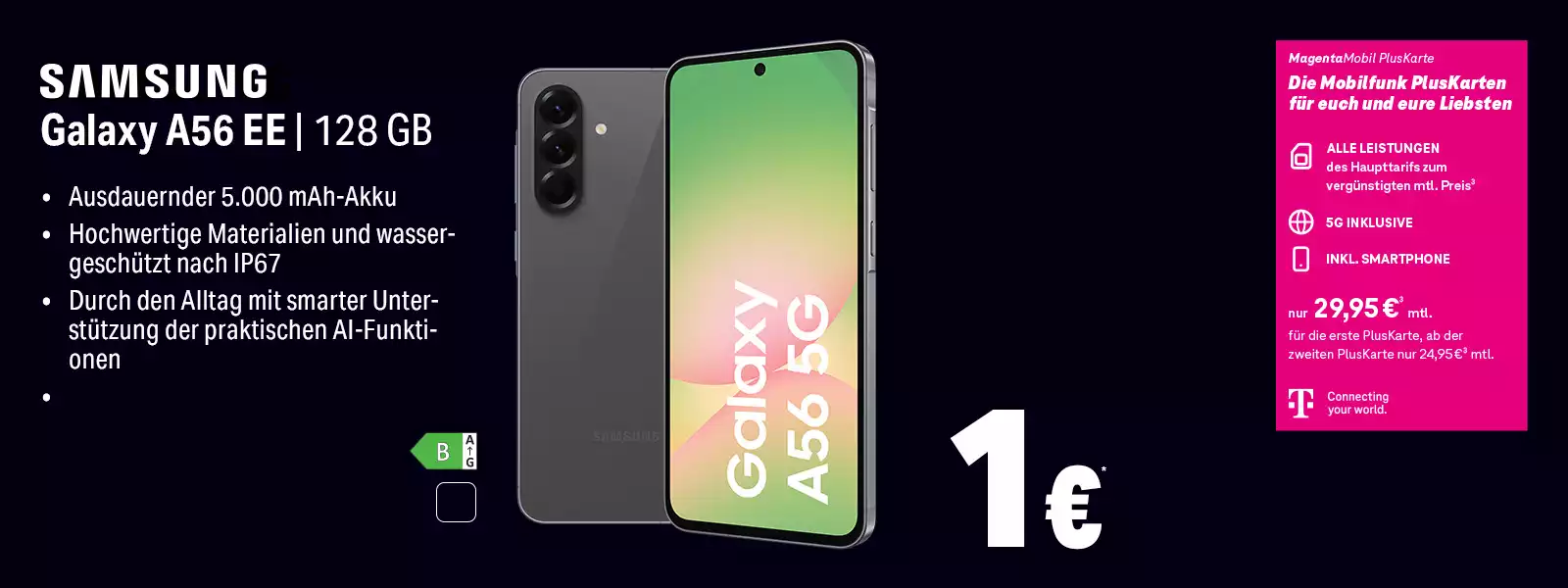 Samsung Galaxy A56 EE 128 GB Smartphone-Angebot mit MagentaMobil PlusKarte